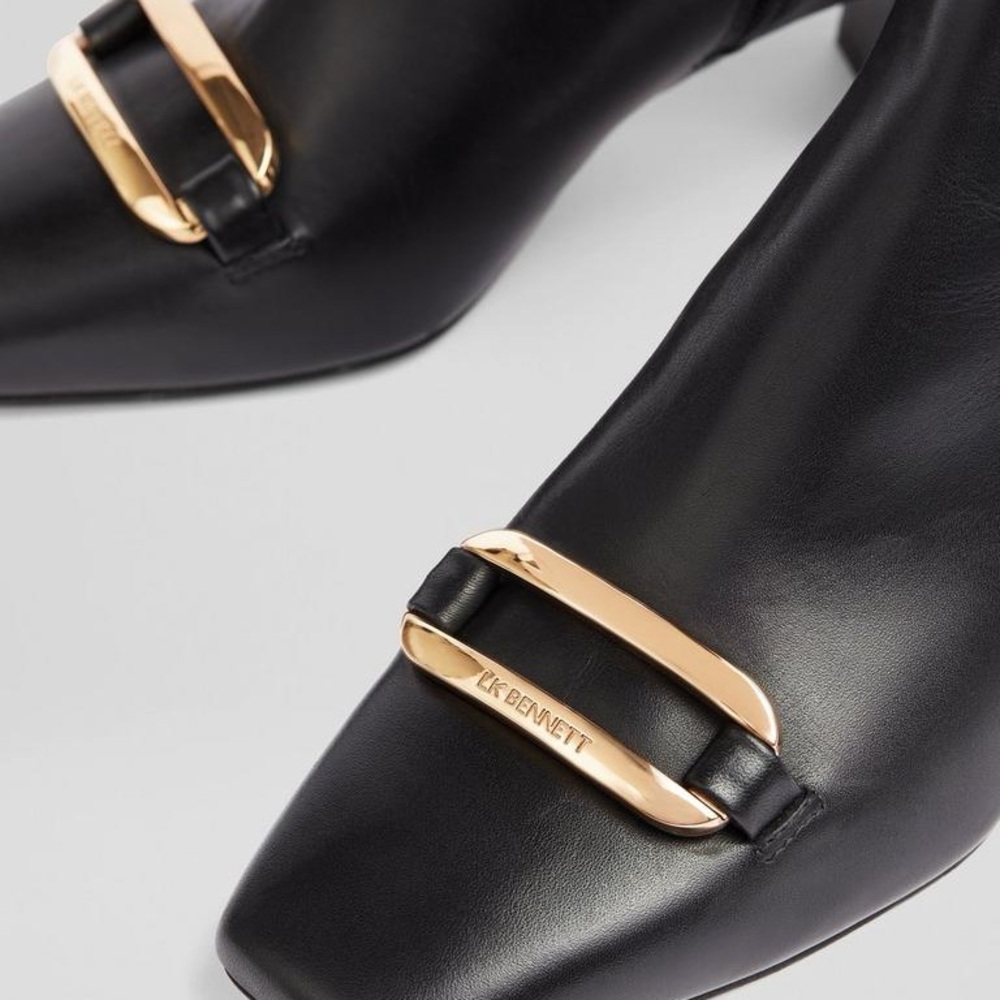 NEW ⚜️LK Bennett⚜️Novella Black Leather Gold Bar Ankle Black Boots Sz. 38 - Picture 4 of 4